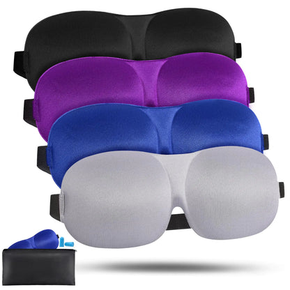 Pack de 4 Masques de Sommeil Ajustables 3D Opaque pour Femmes et Hommes avec Sac de Rangement et Bouchons d'Oreilles pour Voyage, Sieste et Nuit